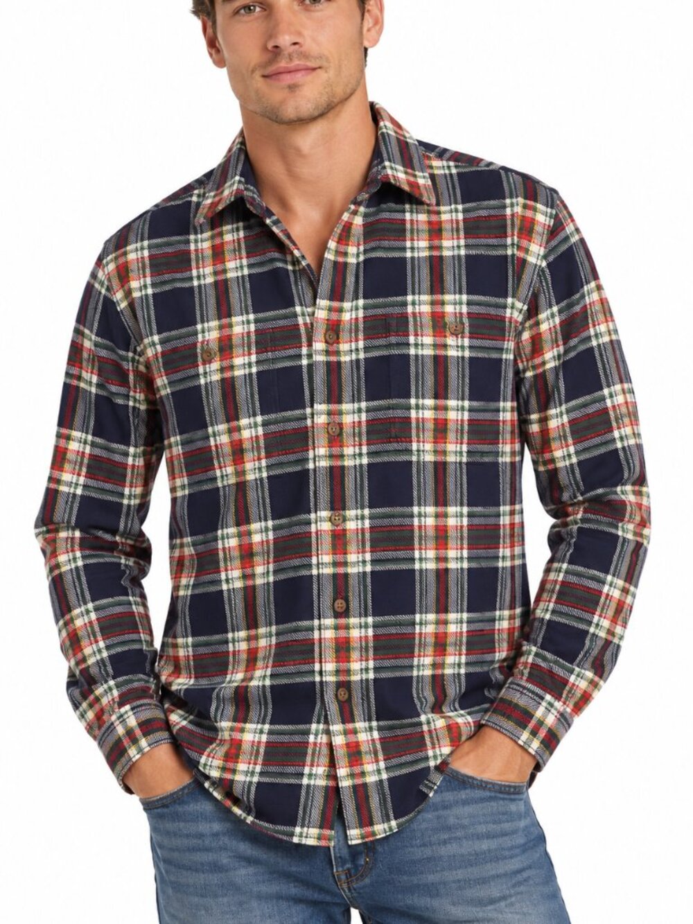 Vintage 90s Eddie Bauer Plaid Flannel Shirt Mens M Blue White Heavyweight
